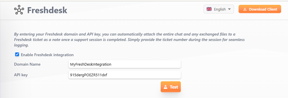 Admin console: Freshdesk Integration section