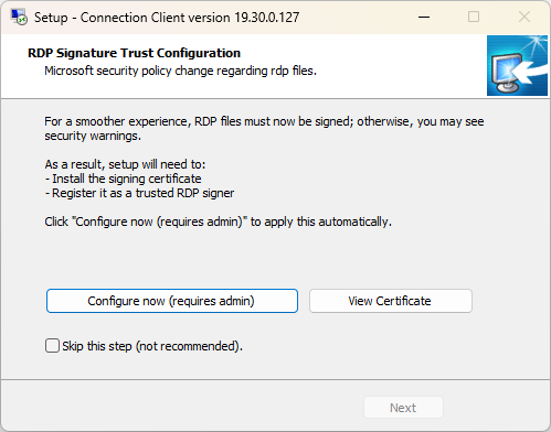 Register certificate while installing Connection Client