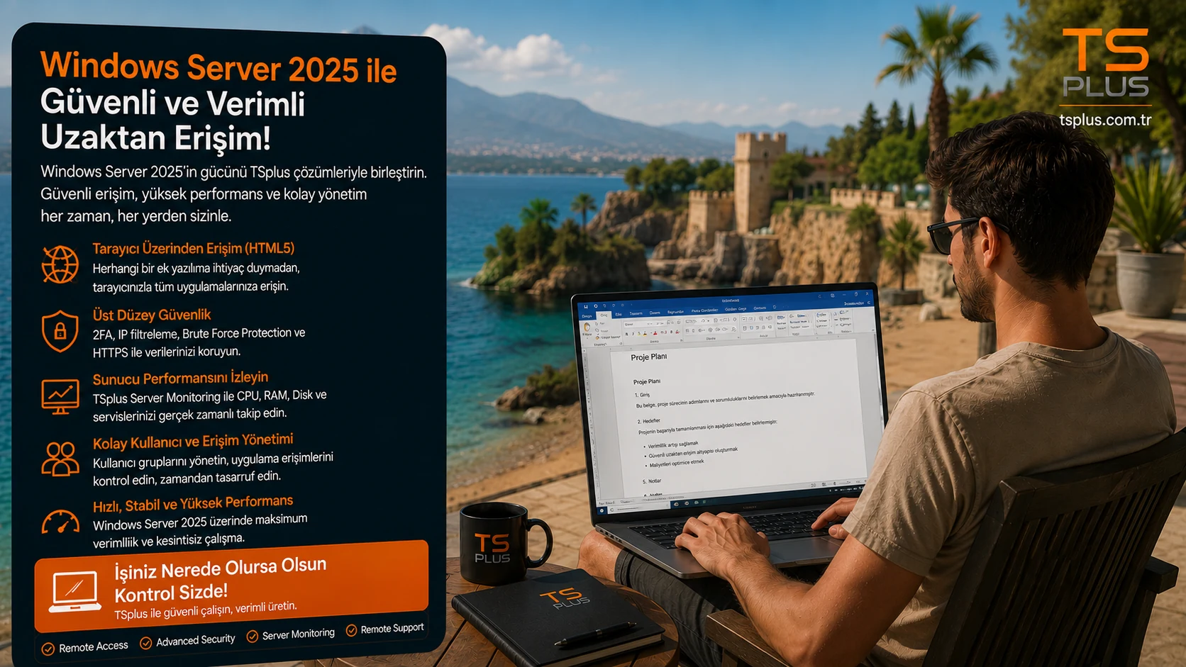Windows Server 2025 ile Güvenli Uzaktan Erişim | TSplus Türkiye